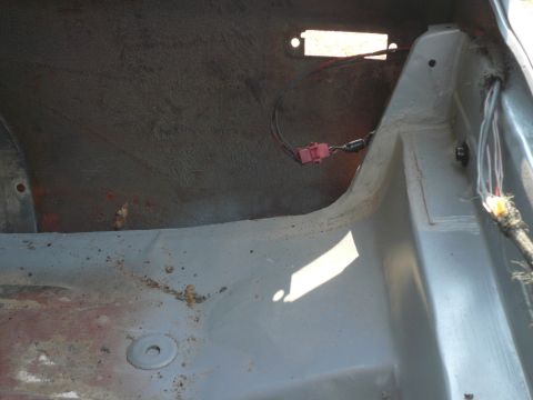 1975 Ford Ranchero - Interior view of a vehicle showing wiring and structural components.
