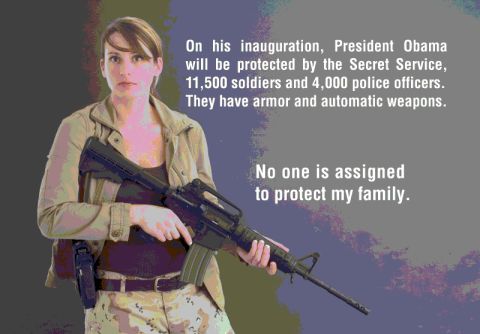 2005 Ford Excursion - A woman in tactical gear stands with a rifle, accompanied by text overlays.