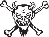 1979 Ford F-150 - This sticker features a devil's head with a menacing grin and crossed bones behind it.