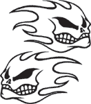 1979 Ford F-150 - Decals depicting flame skulls are shown against a white background.