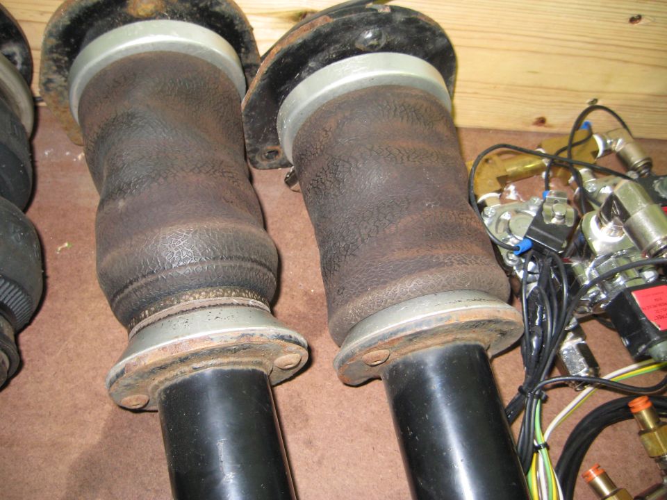 Pair of air suspension bellows with associated pneumatic lines and wiring