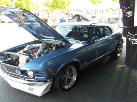 2007 Ford Mustang - Customized 1970 Ford Mustang on display with its engine exposed.