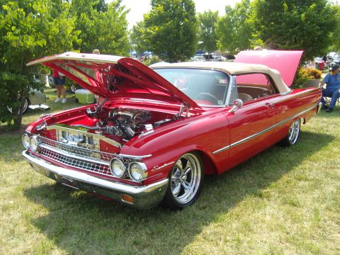 2007 Ford Mustang - Custom 1959 Ford Fairlane convertible on display at a car show.