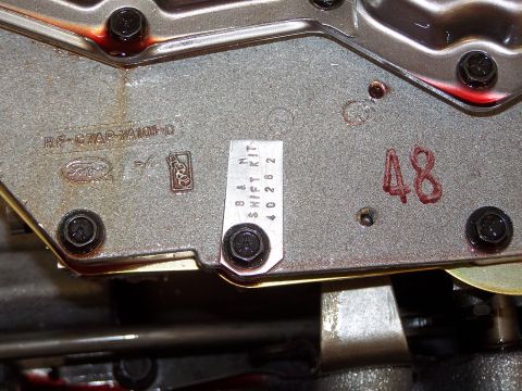 1973 Ford Ranchero - I made a tag to remind myself I installed a B&M shift kit.