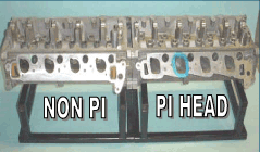 2007 Ford Mustang - Comparison of two Ford V8 cylinder heads, one labeled NON PI and the other PI HEAD.