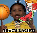2005 Ford Excursion - A child is depicted with a basketball, watermelon, and a bucket of fried chicken, with text that reads "THATS RACIST!"