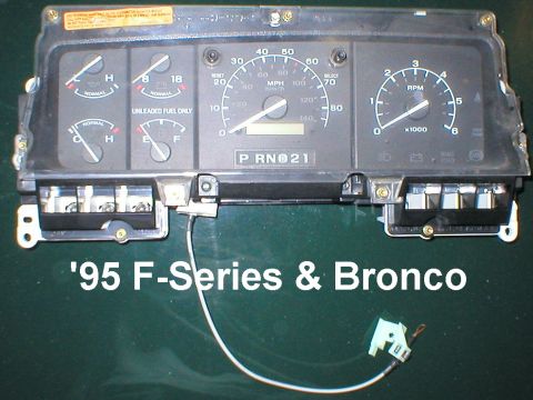 1983 Ford Bronco - Instrument Cluster with Tachometer 1992-96 & '97 >8500GVWR IF THE IMAGE IS TOO SMALL, click it. Oddly, this cluster has a white shift indic…