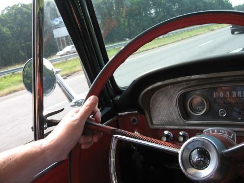 1966 Ford F-100 - Driving a 1966 Ford F-100, showing the interior and dashboard details.