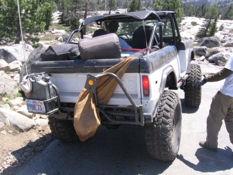 1989 Ford Bronco - This modified Ford Bronco is equipped for off-road adventures, a roll cage and extra fuel storage.