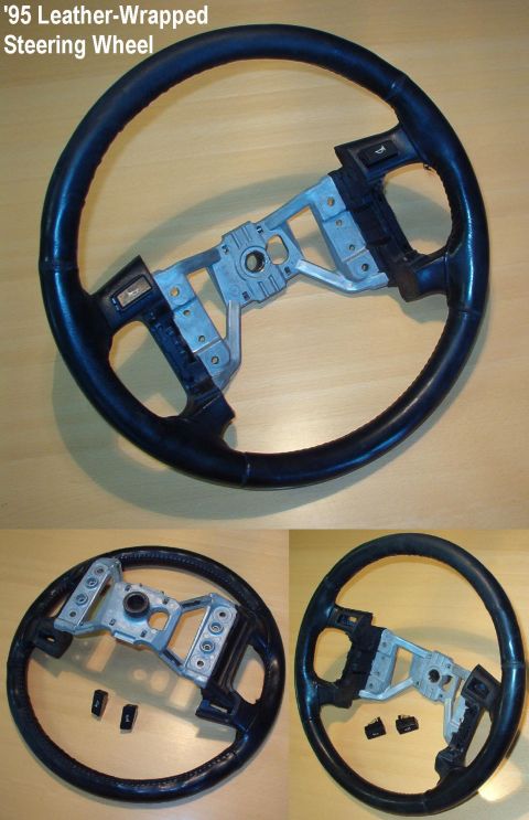1983 Ford Bronco - Steering Wheel '95 IF THE IMAGE IS TOO SMALL, click it. Leather-wrapped cruise wheel for '94-97 w/airbag will fit most '92-up Ford/L/M stee…