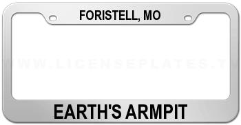 1971 Ford Ranchero - A metal license plate frame displays text at the top and bottom, indicating 'FORISTELL, MO' and 'EARTH'S ARMPIT'.