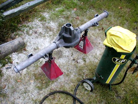 1983 Ford Bronco - This axle had been burned, but not badly, so I gutted it & repaired a damaged shock mount, then cleaned & sandblasted it.
