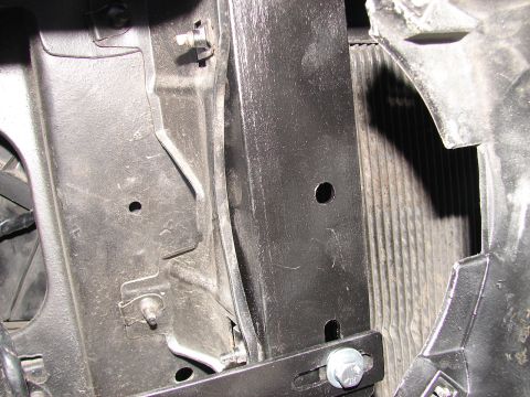 1973 Ford Ranchero - Close-up of the radiator support bracket on a 1973 Ford Ranchero.