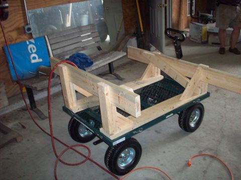 1978 Jeep CJ5 - A utility cart is modified with a wooden frame, possibly for a specific project or transport need.