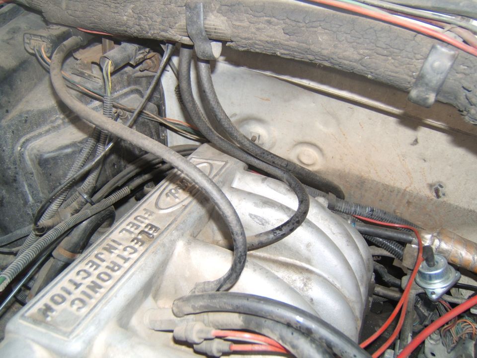 Engine bay showing a silver intake manifold with "ELECTRONIC FUEL INJECTION" text
