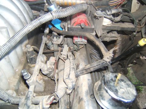 1988 Ford Bronco - Close-up view of a complex engine bay with numerous components and wiring harnesses.