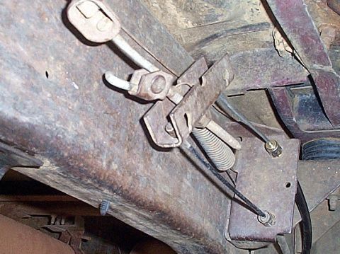 1983 Ford Bronco - This is the early (pre-'92) e-brake tension limiter & equalizer. The upper cable is an aftermarket replacement, which is surprisingly affor…