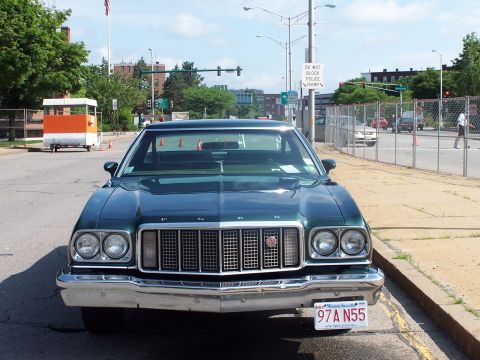 1975 Ford Ranchero - Front view of a 1975 Ford Ranchero parked on a street.
