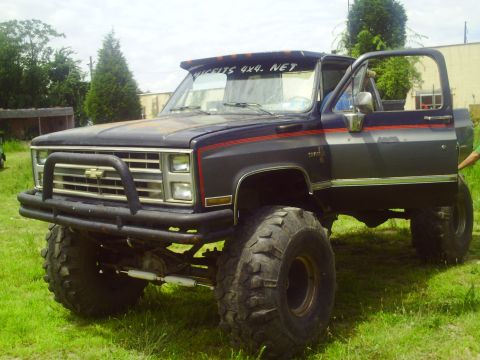 1990 Ford Bronco - This heavily modified truck features oversized tires and a prominent bull bar on the front end.