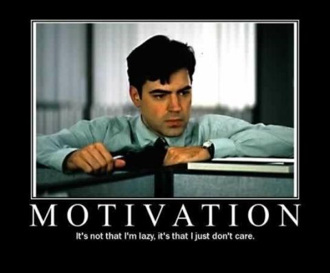 1988 Mercury Grand Marquis - This motivational poster features a man at a desk with the caption, "It's not that I'm lazy, it's that I just don't care."