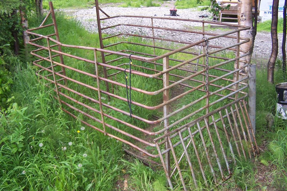metal livestock pen in grassy area