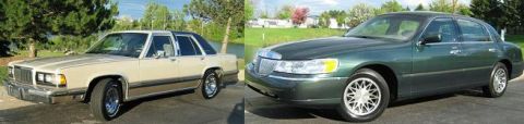1988 Mercury Grand Marquis - A 1998 Lincoln Town Car is shown next to a 1988 Mercury Grand Marquis.