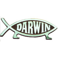 1990 Ford Bronco - A chrome emblem shaped like a fish with the word DARWIN inside.