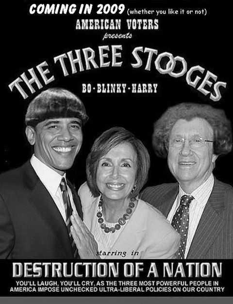1973 Ford Ranchero - Poster parodying 'The Three Stooges' with political figures, titled 'Destruction of a Nation'.