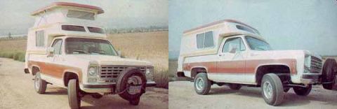 1991 Ford Bronco - This camper van, likely from the mid-1970s, is equipped with a pop-top camper shell and a spare tire mounted on the front grille guard.