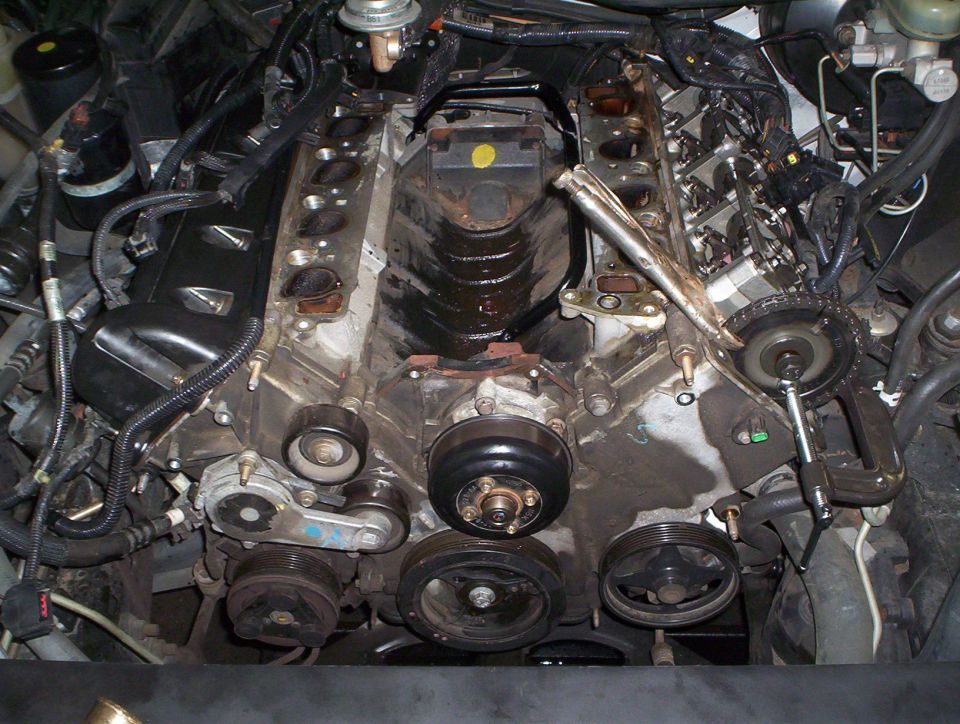 water pump and pulley installed.