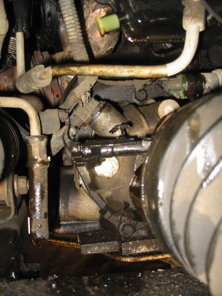 Cut end of the low pressure line going to the steering rack.