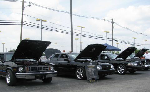 2003 Mercury Marauder - Several cars are lined up with their hoods open at an outdoor event.