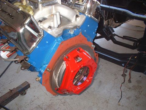 1970 Ford Torino - Engine block and clutch assembly, likely during a rebuild or installation process.