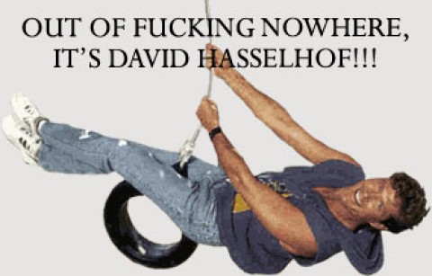 1990 Ford Bronco - A meme David Hasselhoff on a tire swing with text overlay.