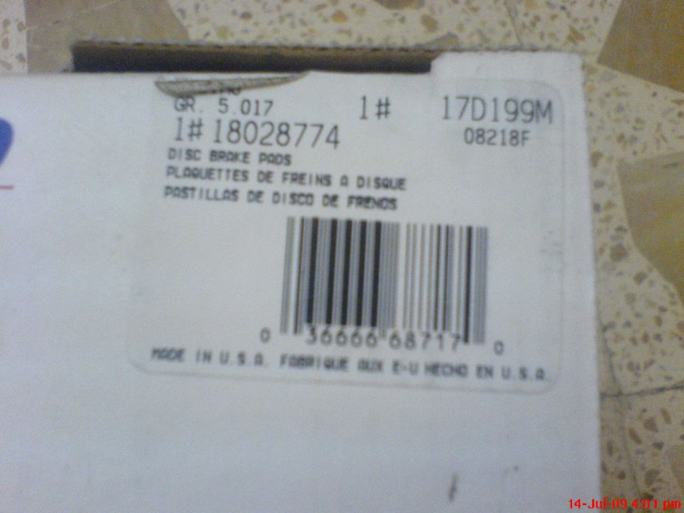Box of ACDelco disc brake pads with part number 18028774
