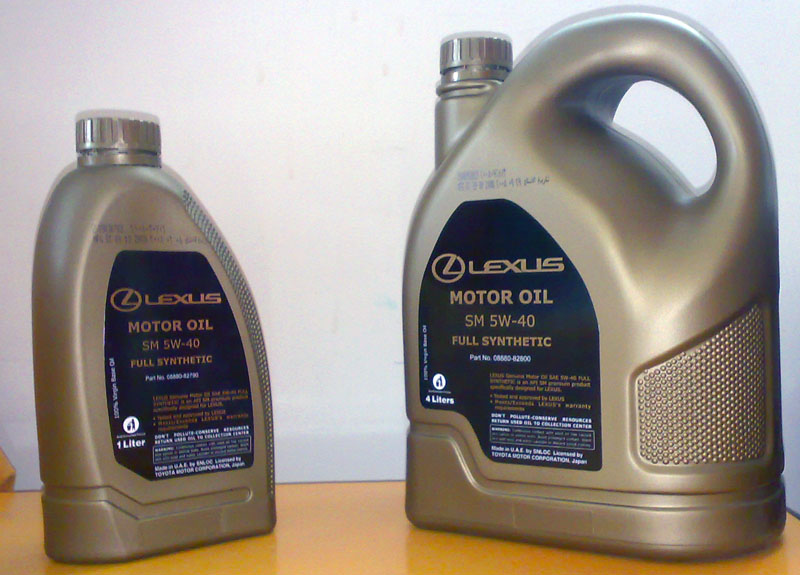 Lexus 5W-40 full synthetic motor oil, 1-liter and 4-liter containers
