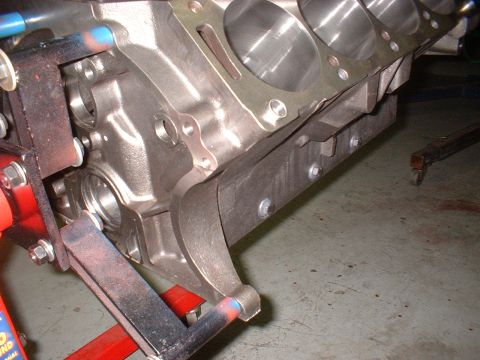 1968 Ford Galaxie - Engine block on a stand, ready for work or display.
