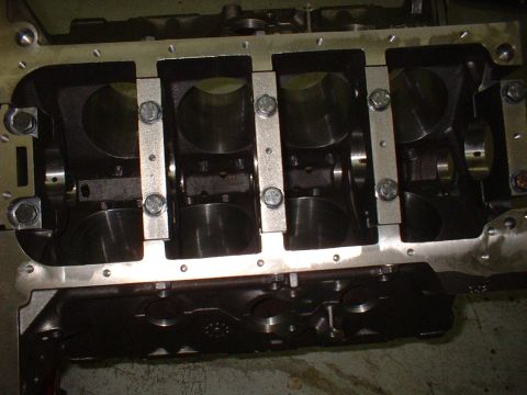 1968 Ford Galaxie - Close-up view of an engine block's internal structure, showing the crankshaft bearing supports.