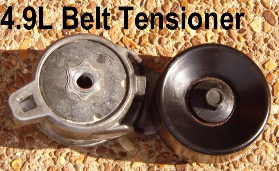 4.9L serpentine belt tensioner shown from two angles
