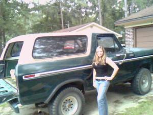 1978 Ford Bronco - A 1978 Ford Bronco is shown with its doors and tailgate open, a woman stands beside it.
