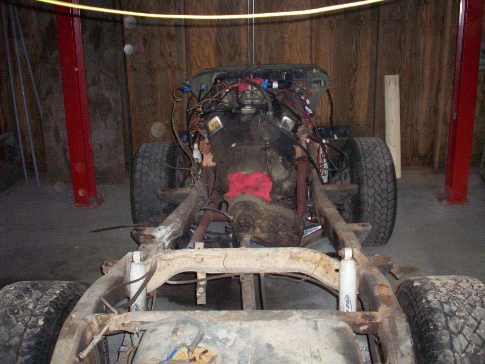 1978 Jeep CJ5 chassis with engine and suspension visible