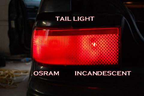 1985 Mercury Grand Marquis - Comparison of Osram LED and incandescent tail light bulbs.