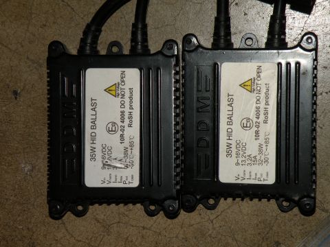 1998 Subaru Legacy - Two 35W HID ballasts are shown, each with detailed specifications and safety warnings printed on their labels.