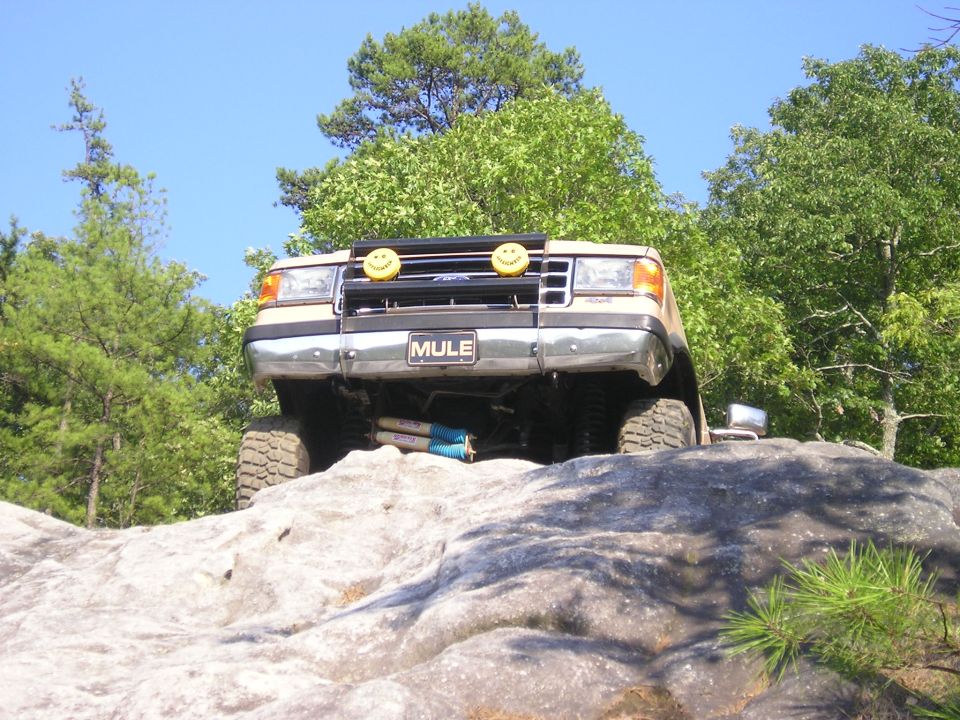 1989 Ford Bronco front view with smiley face lights and 'MULE' plate