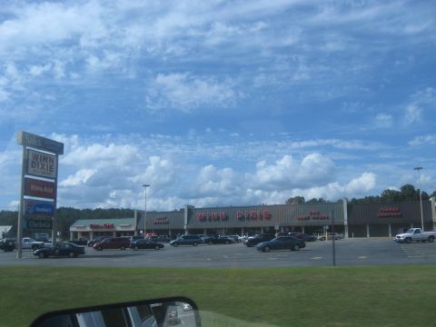 1978 Ford Bronco - A view of a shopping center parking lot with multiple vehicles and store fronts.