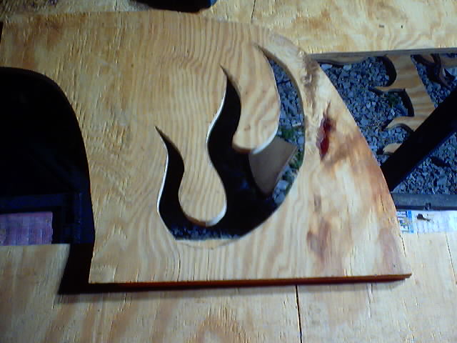 Plywood cutout of flames, part of a trunk project