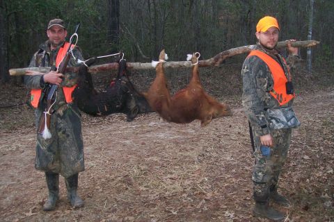 1982 Ford E350 - Hunters carry their game through the woods after a successful hunt.