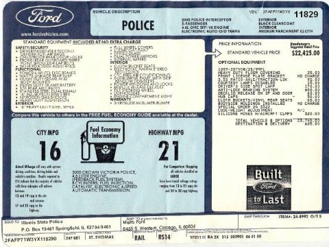 2000 Ford Crown Victoria - Window Sticker