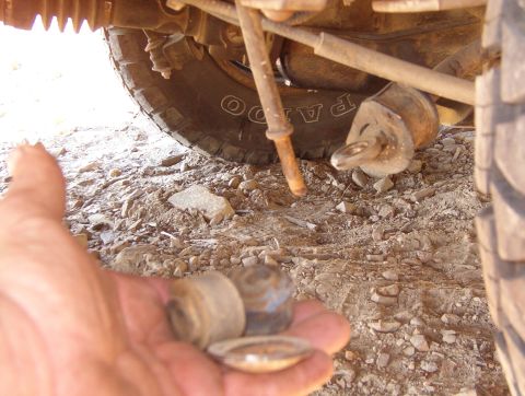 1983 Ford Bronco - I decided to go over the short ledge above Rev Limiter & descend a trail seemoremud had taken, and I lost the threaded end of my L rear swa…