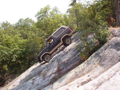 1983 Ford Bronco - Just posing... Note that the trees are vertical, so this pic shows the true incline.